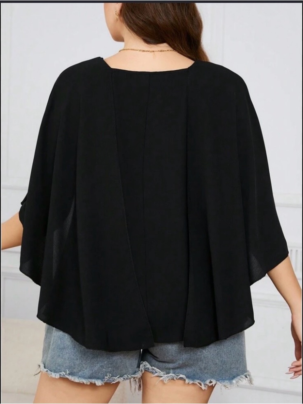 Jennifer Lopez size M women Black Sheer V-Neck Flutter Blouse - Picture 2 of 7